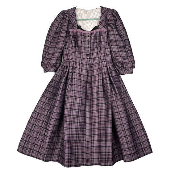 Apron Style Dress Women's Wool Blend Purple Handmade Puff Elbow Sleeve Vtg - Picture 10 of 13